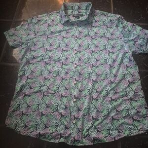 Mizzen + Main Tropical Leaf Print Shirt Button Down Peformance XL